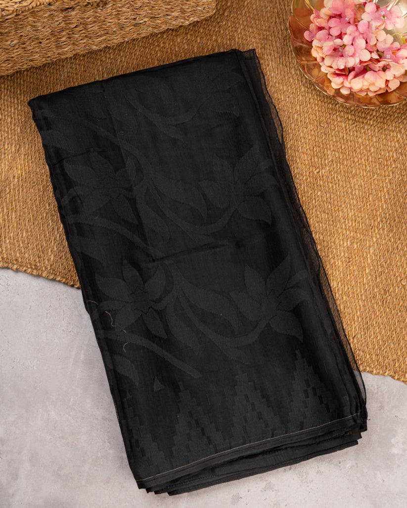 Beautiful Black Bengal Jamdhani Silk Cotton Saree with Self Weaving & Kalamkari Pirnted Blouse | Blouse Size 38-44" | Free Shipping |