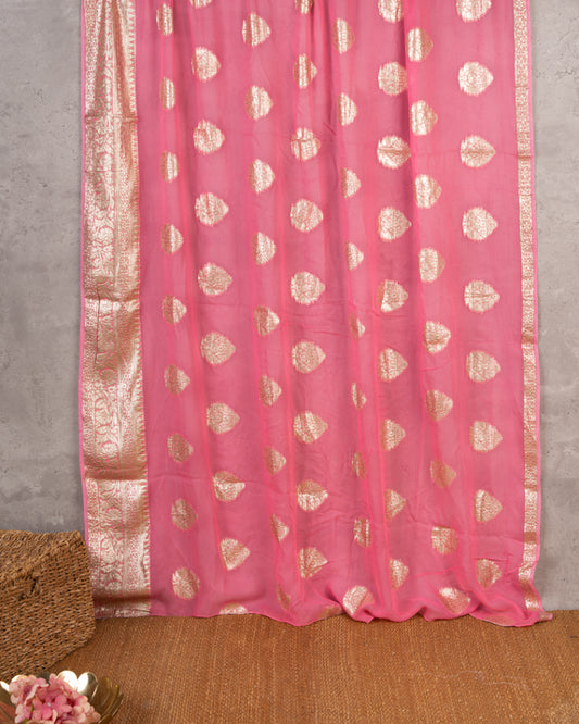 Blush Pink Viscose Gorgette with Banarasi Borders & Sequins Gorgette Blouse  | Blouse Size 38-44” | Free Shipping