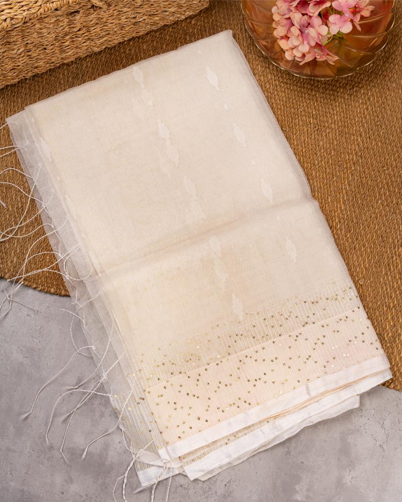 Exclusive Off white Organza Silk Saree with  Thread & Sequence work borders with Red Kalamkari Print Pattern Blouse | Blouse Size 38-44” | Free Shipping