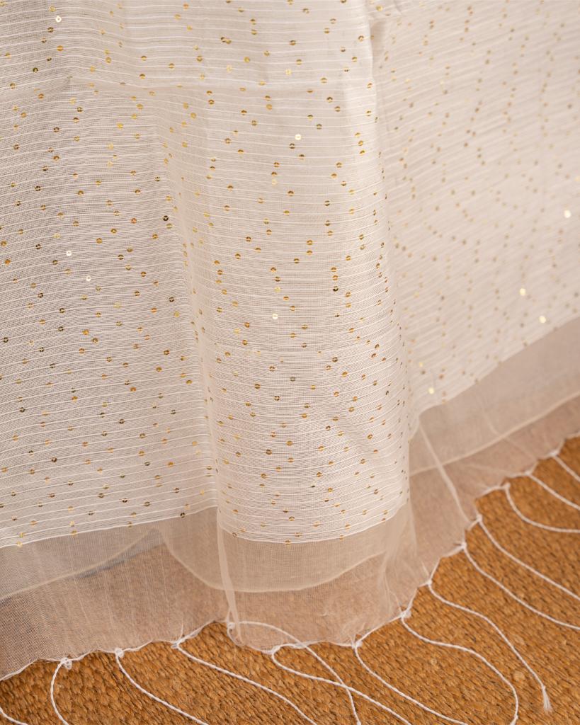 Exclusive Off white Organza Silk Saree with  Thread & Sequence work borders with Red Kalamkari Print Pattern Blouse | Blouse Size 38-44” | Free Shipping