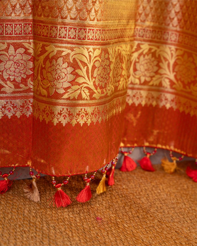Exclusive Tissue Kanchipuram in Pastel Green with all over Parrots weaving and Red Borders & Hand Embroidered Blouse | Blouse Size 38-44” | Free Shipping