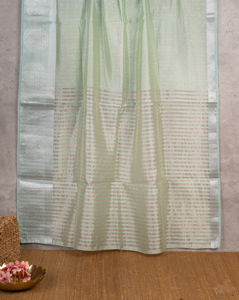 Ice Blue Banarasi Tanchui Pattern Saree with Red Bandini Printed Blouse | Blouse Size 38-44" | Free Shipping