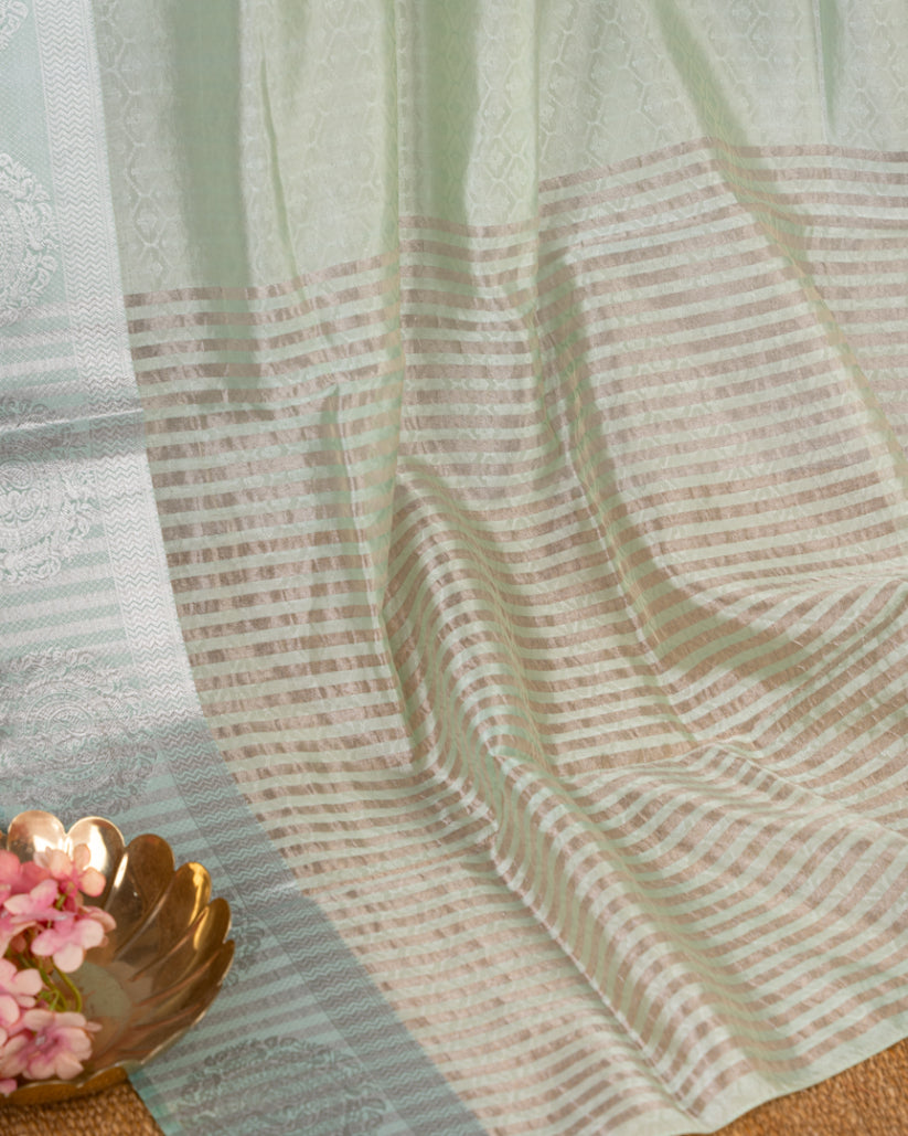 Ice Blue Banarasi Tanchui Pattern Saree with Red Bandini Printed Blouse | Blouse Size 38-44" | Free Shipping