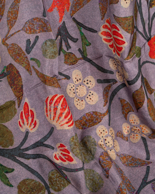 Grey Pure Banarasi Dola Silk Saree with Kalamkari Prints and  Green Banarasi Borders with Green Banarasi Brocade Blouse