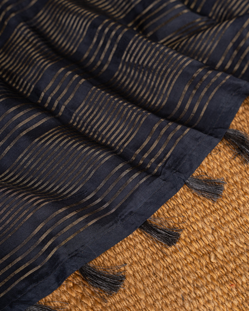Lilac Pure Banarasi Dola Silk Saree with Kalamkari Prints and Charcoal Grey Banarasi Borders with Charcoal Grey  Banarasi Brocade Blouse