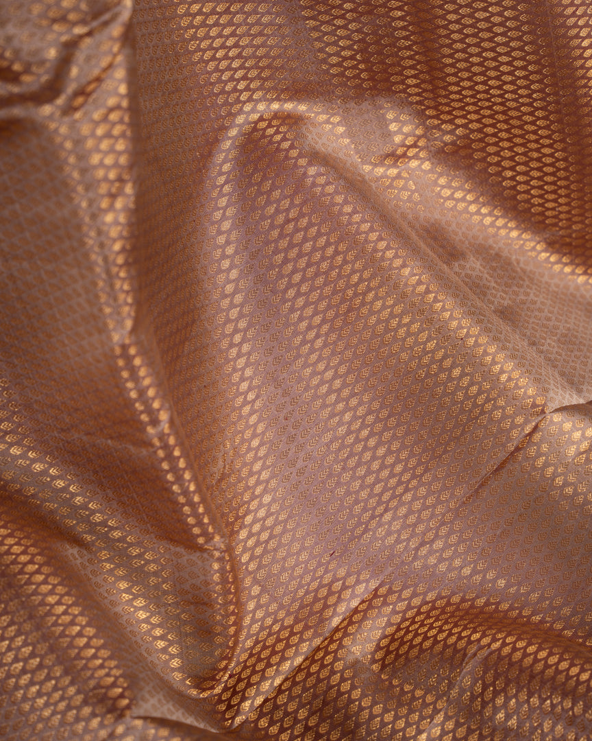 Weavers Excellence : Designer Gadwal Brocade Silk Saree with all over Rain Drop Butties in Biscuit Shade & Contrast Marron Color Borders & Handwork Blouse