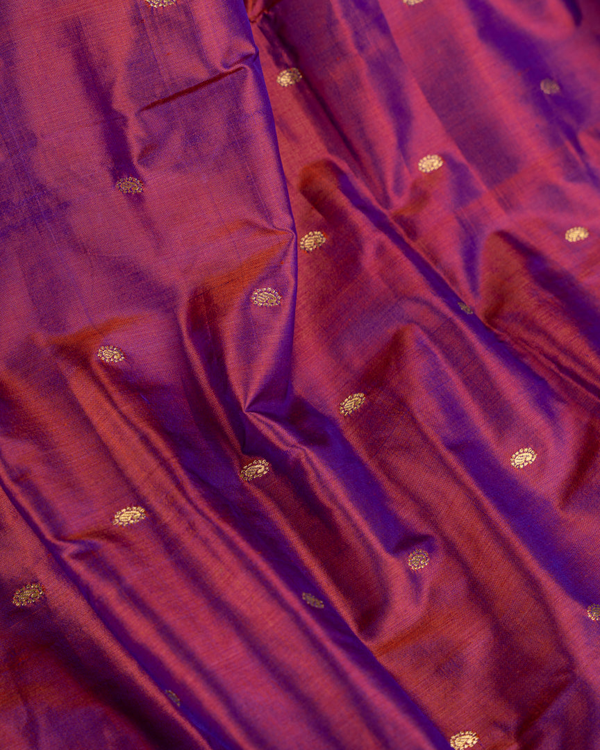 Pure Paithani Nauvari Purple Silk Saree with Peacocks and Lotus Pallu and Beautifully designed Hand embroidered Blouse in Red