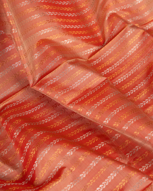Pastel Peach Gadwal Brocade Silk saree with Red Kanchipuram Inspired Borders & Red Cutdana Handwork Blouse