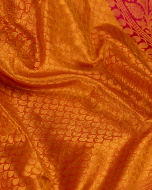 Golden Yellow Brocade Gadwal Silk Saree with Red Handwork Blouse