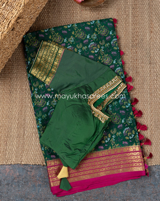 Mayukha Sarees Boutique: Mysore Silk Pure Crepe Floral Bliss