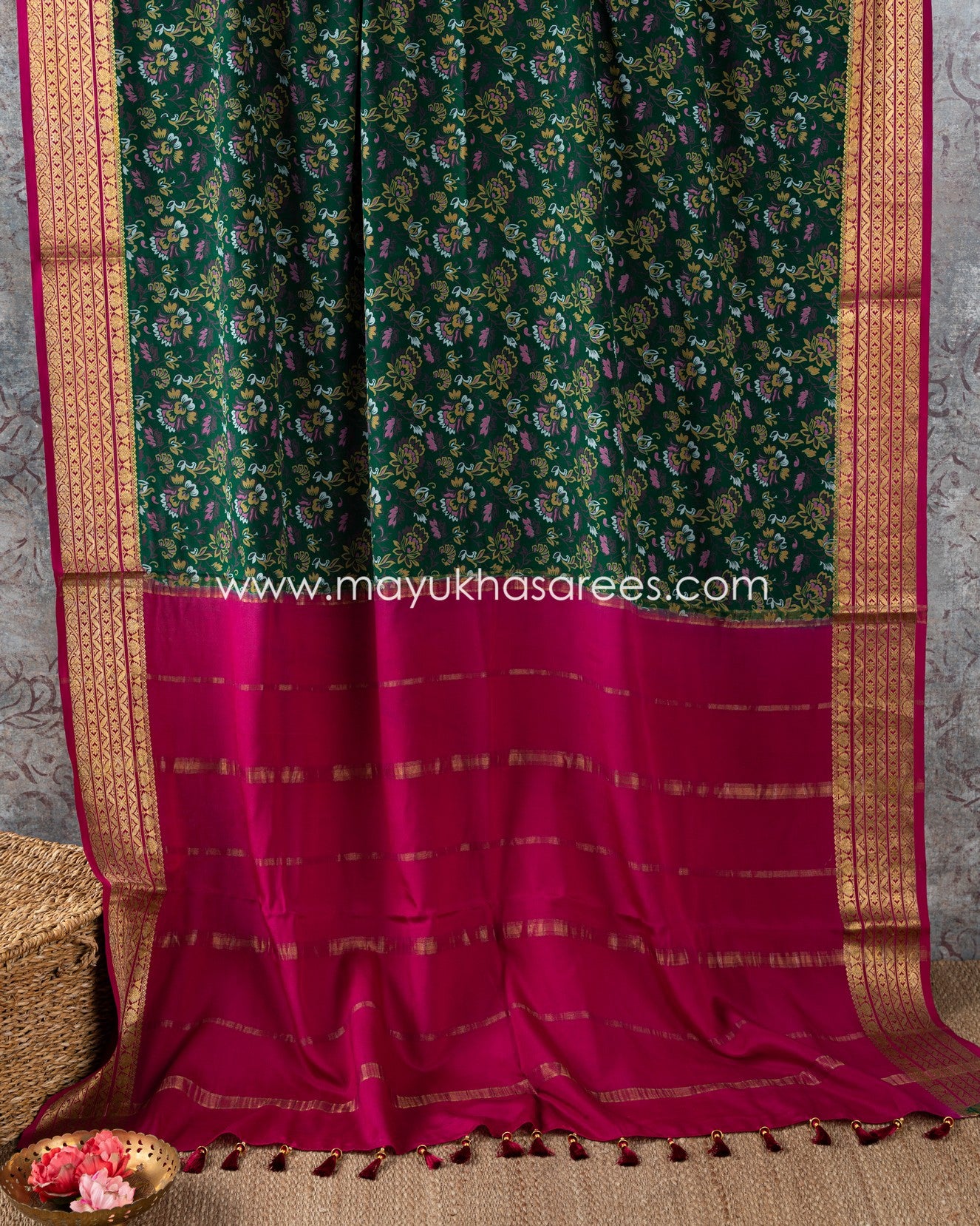 Mayukha Sarees Boutique: Mysore Silk Pure Crepe Floral Bliss