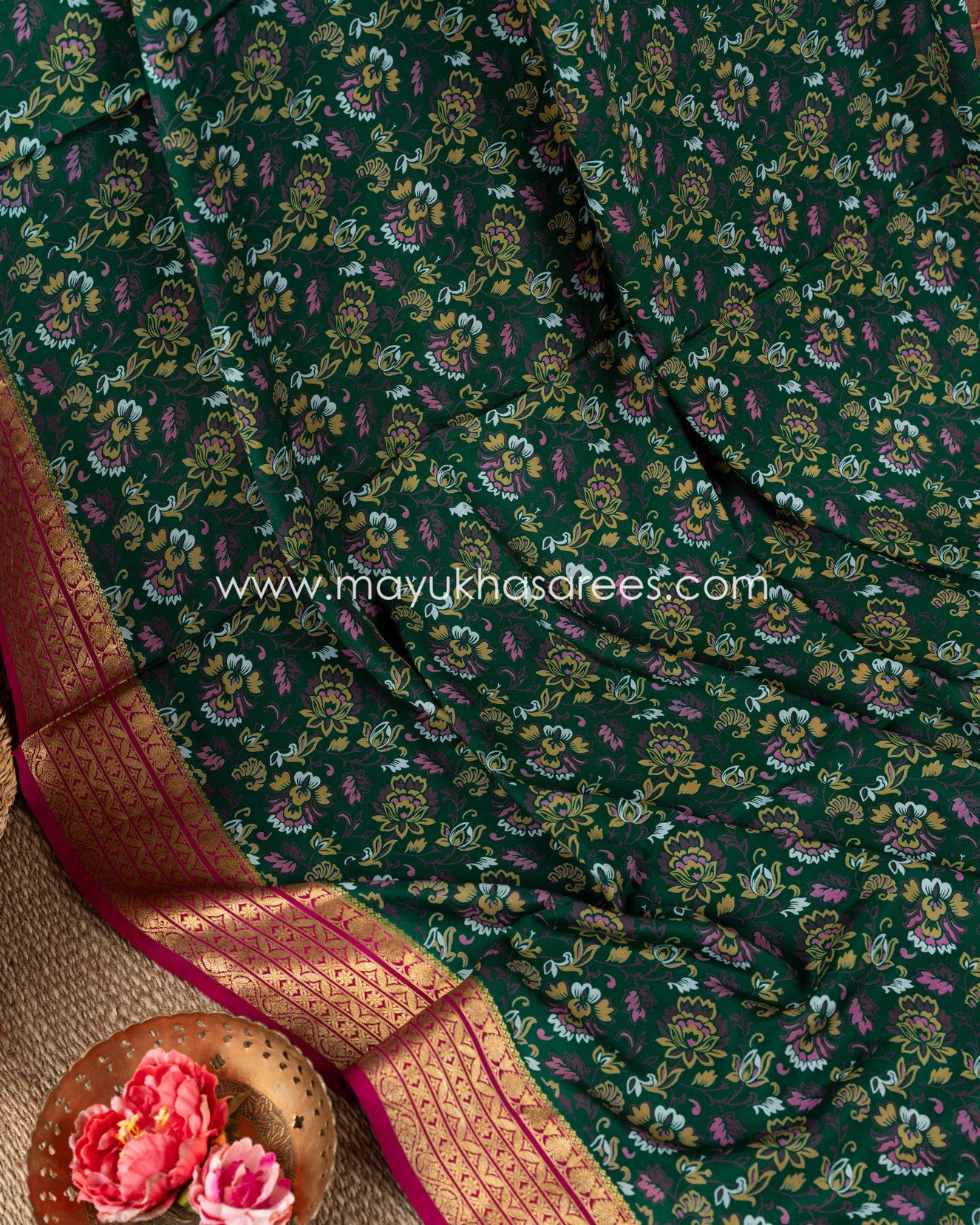 Mayukha Sarees Boutique: Mysore Silk Pure Crepe Floral Bliss