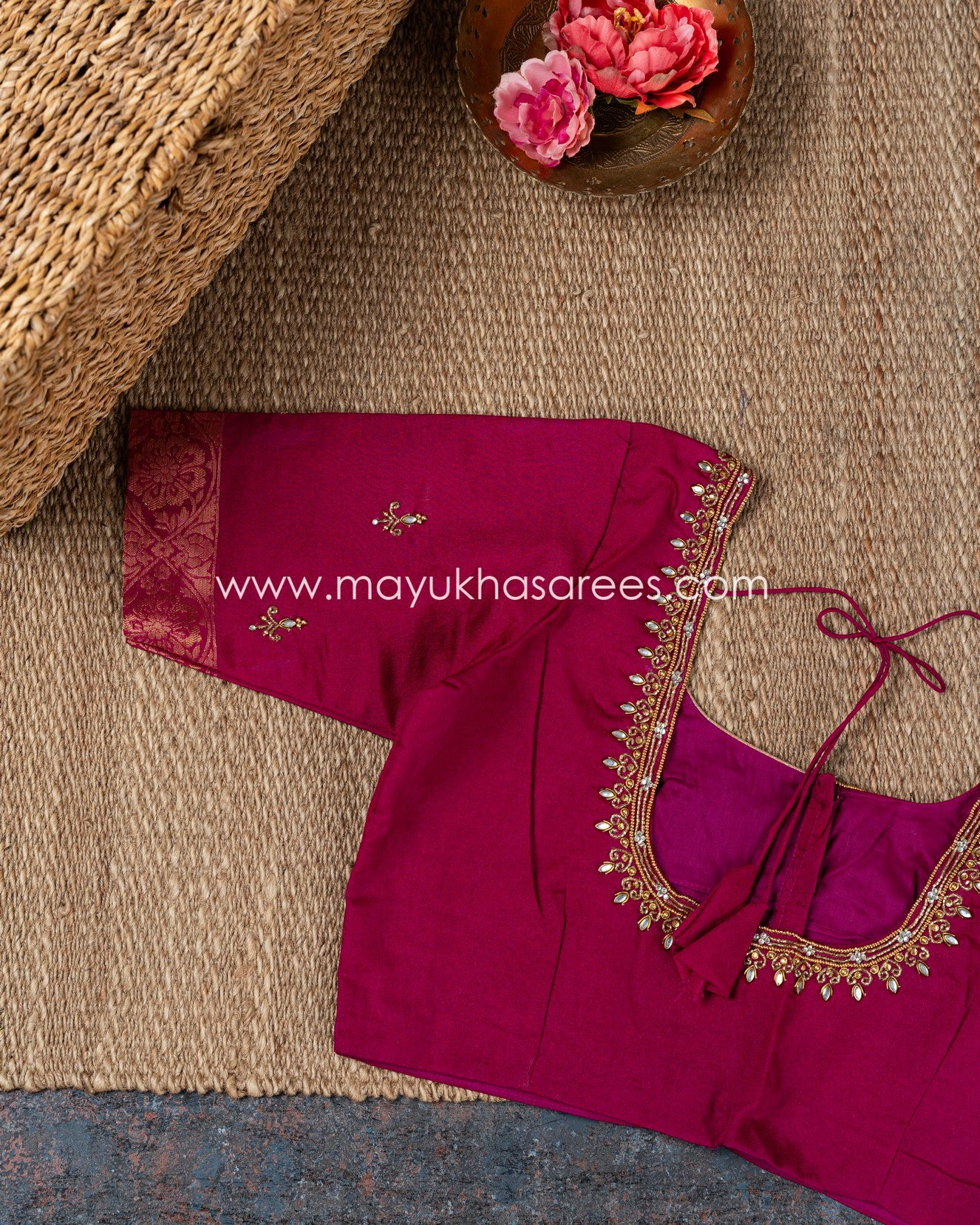 Banarasi Bliss: Soft Silk Grey And Magenta Saree With Stitched Custom Blouse