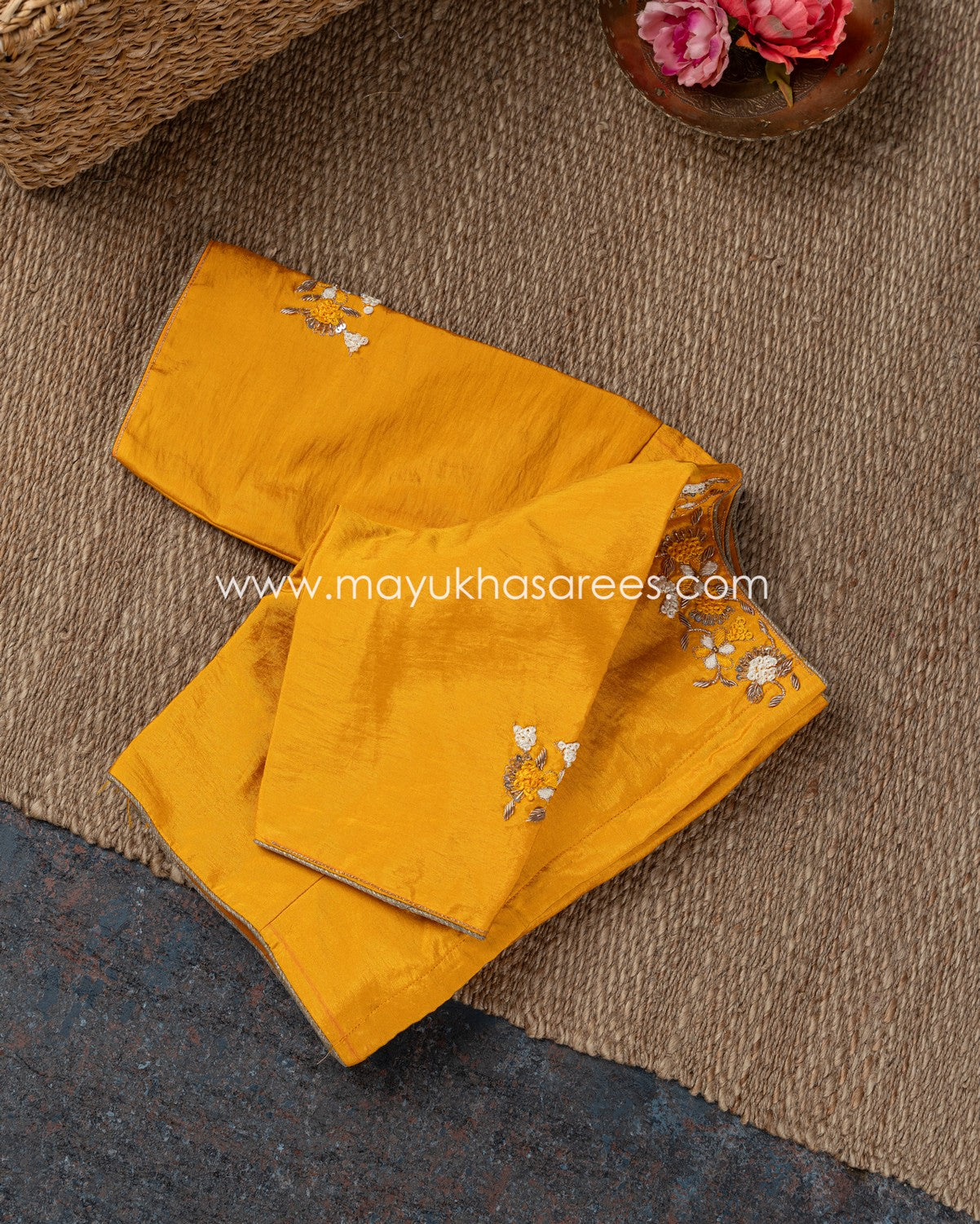 Shibori Elegance: Beige And Yellow Gorgette Saree With Stitched Custom Rawsilk Blouse