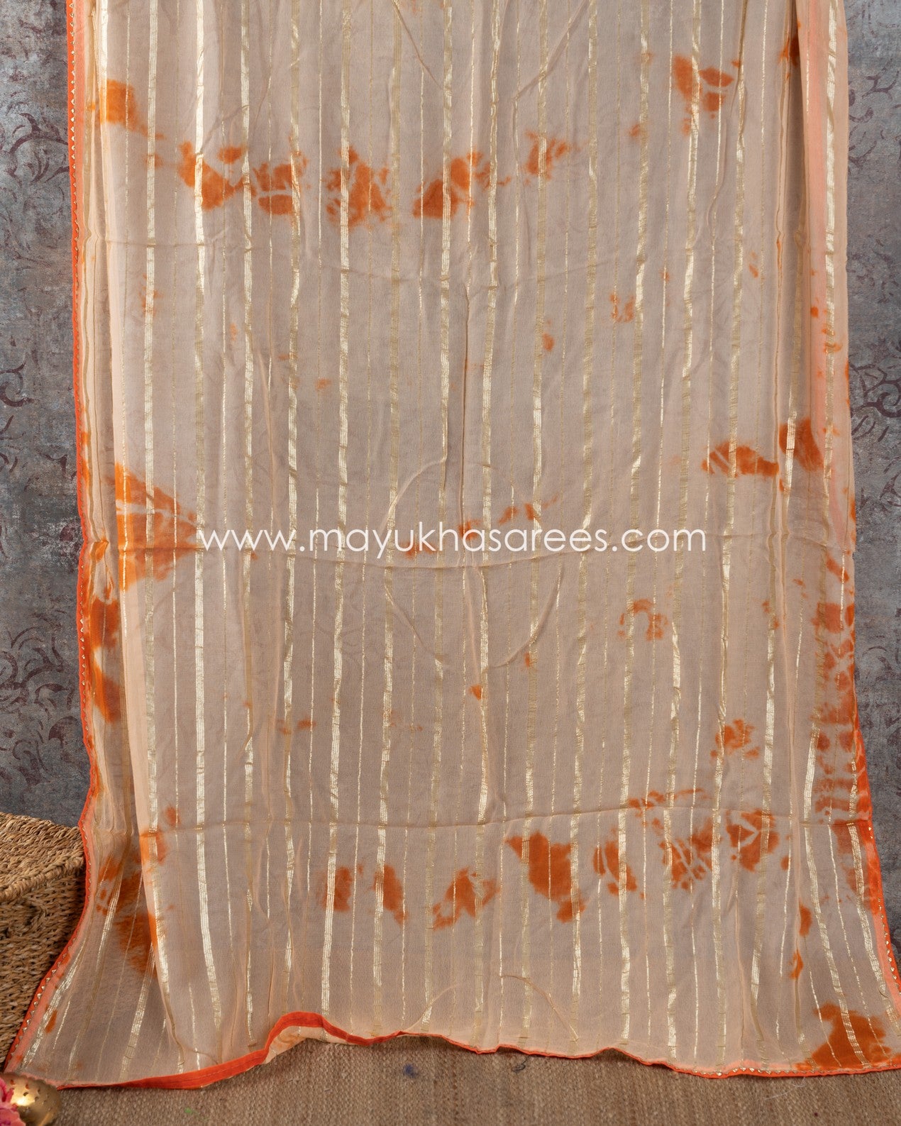 Peachy Shibori Bliss - Designer Saree With Rawsilk Maggam Blouse