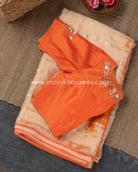 Peachy Shibori Bliss - Designer Saree With Rawsilk Maggam Blouse