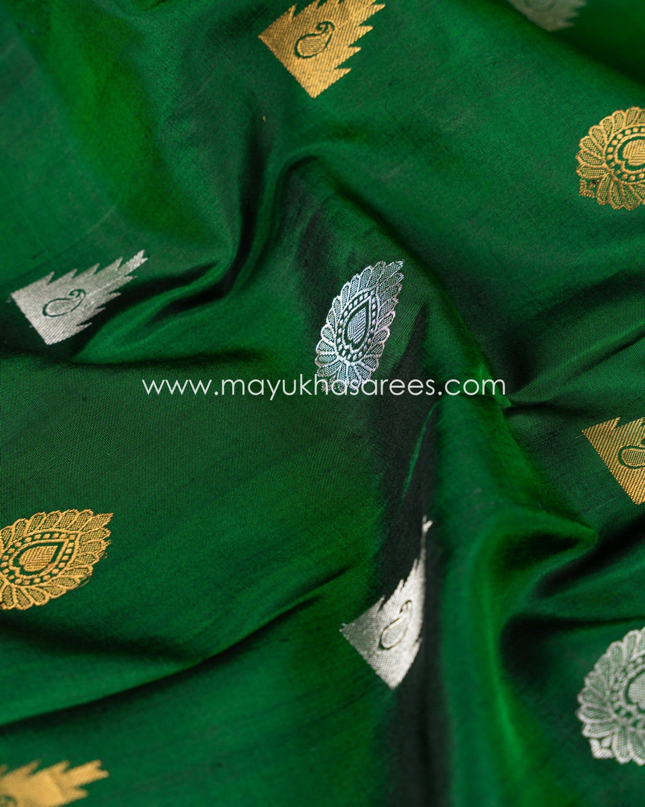 Glamourous Green And Wine Gadwal Pure Silk Saree With Copper Borders