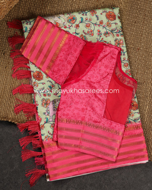 Dola Silk with Floral kalamkari and Pichwai Prints with Blouse 38 44