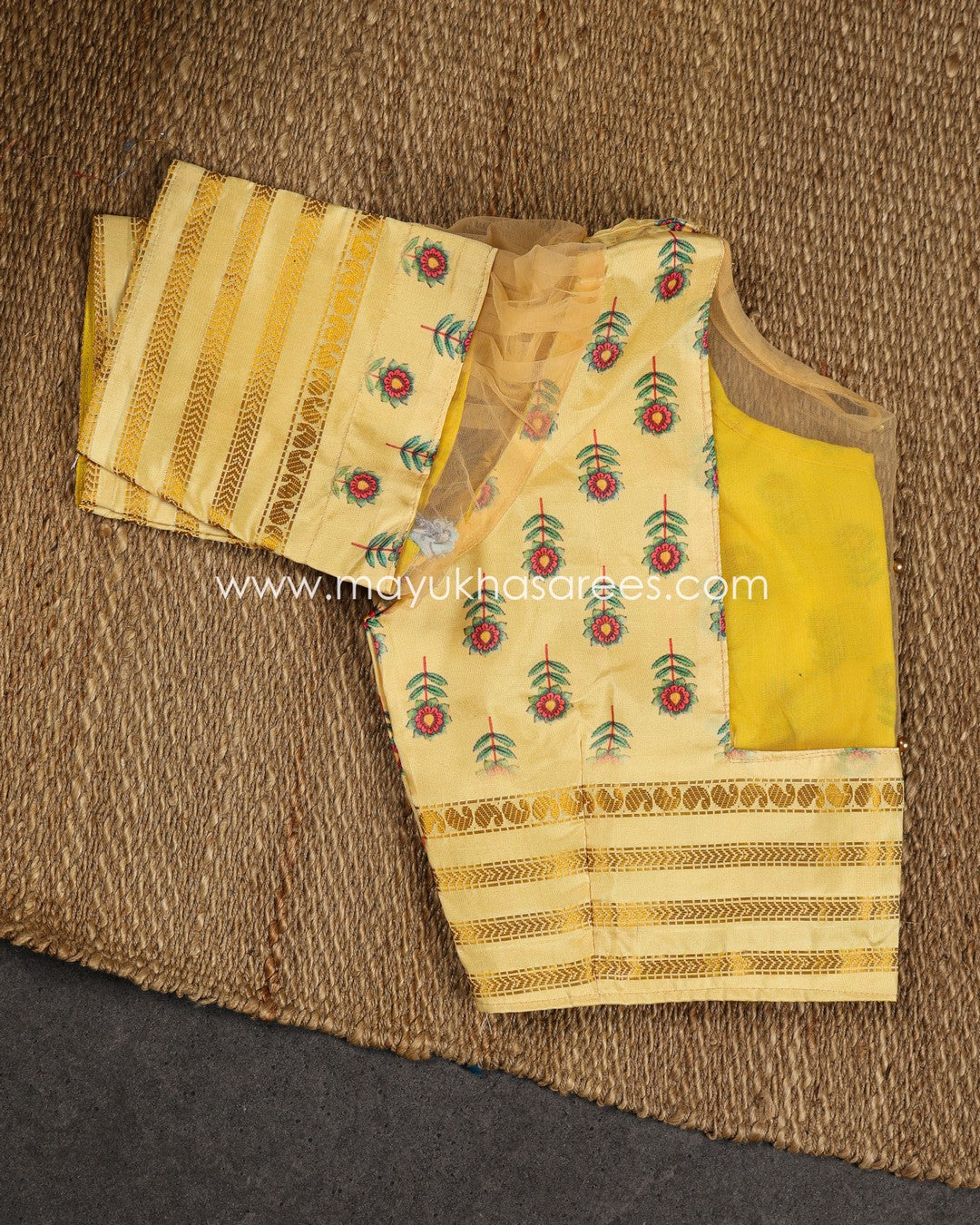 Blue and Yellow Dola Silk with Floral kalamkari and Pichwai Printed Saree with Blouse 38 44