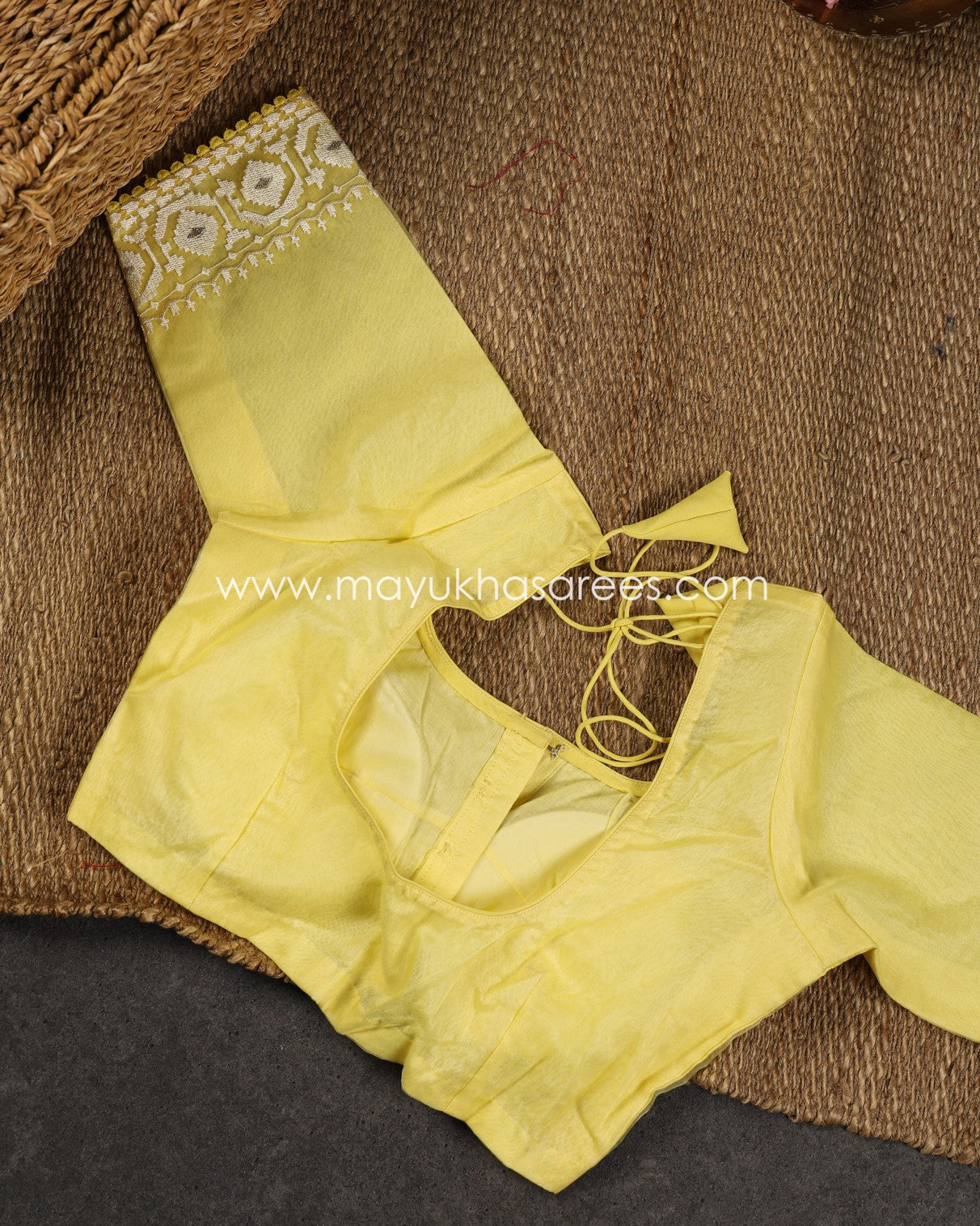 Yellow Pure Kora Silk with Chikankari details and Stitched Blouse in Size 38-44