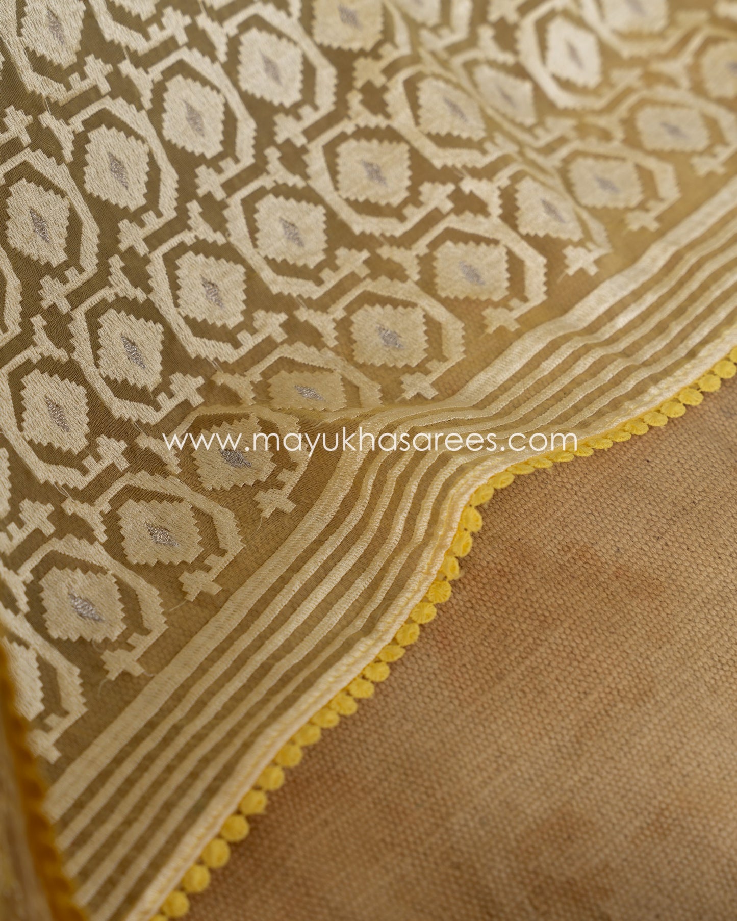 Yellow Pure Kora Silk with Chikankari details and Stitched Blouse in Size 38-44