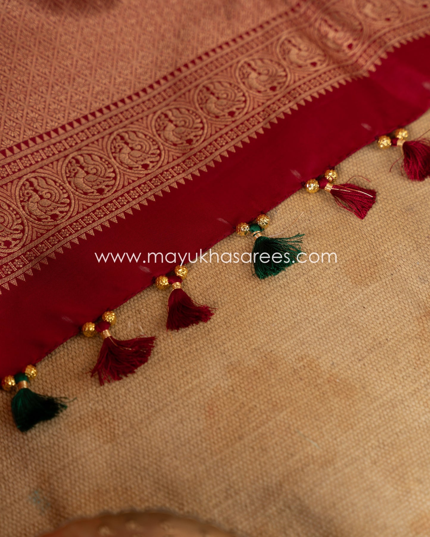 Yellow & Red Kanchipuram Silk Saree with Handblock Prints and Stitched Blouse in Size 38 44