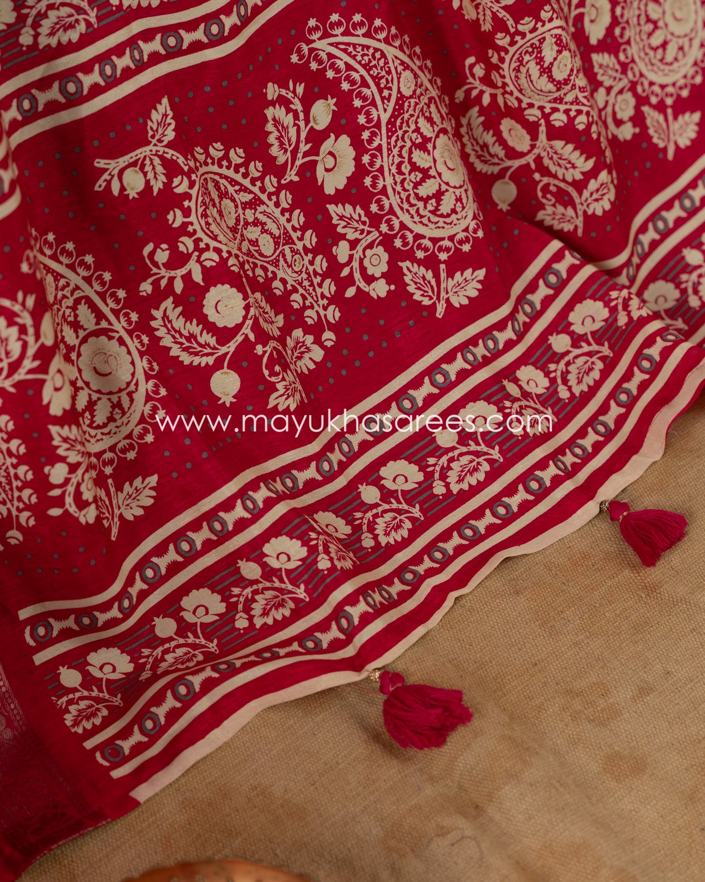 Paisley Prints on Pink Munga Silk Saree with Kanchipuram Inspired gap borders and Stitched Blouse in Size 38 44