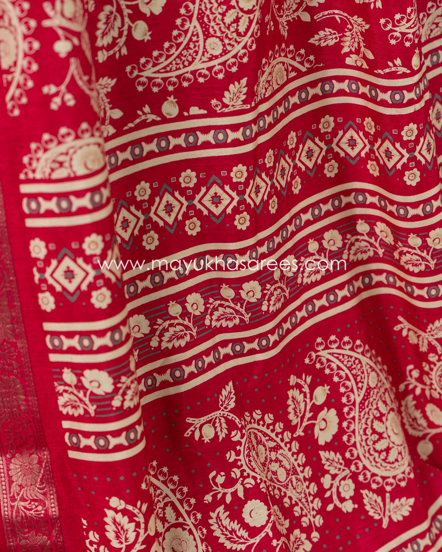 Paisley Prints on Pink Munga Silk Saree with Kanchipuram Inspired gap borders and Stitched Blouse in Size 38 44