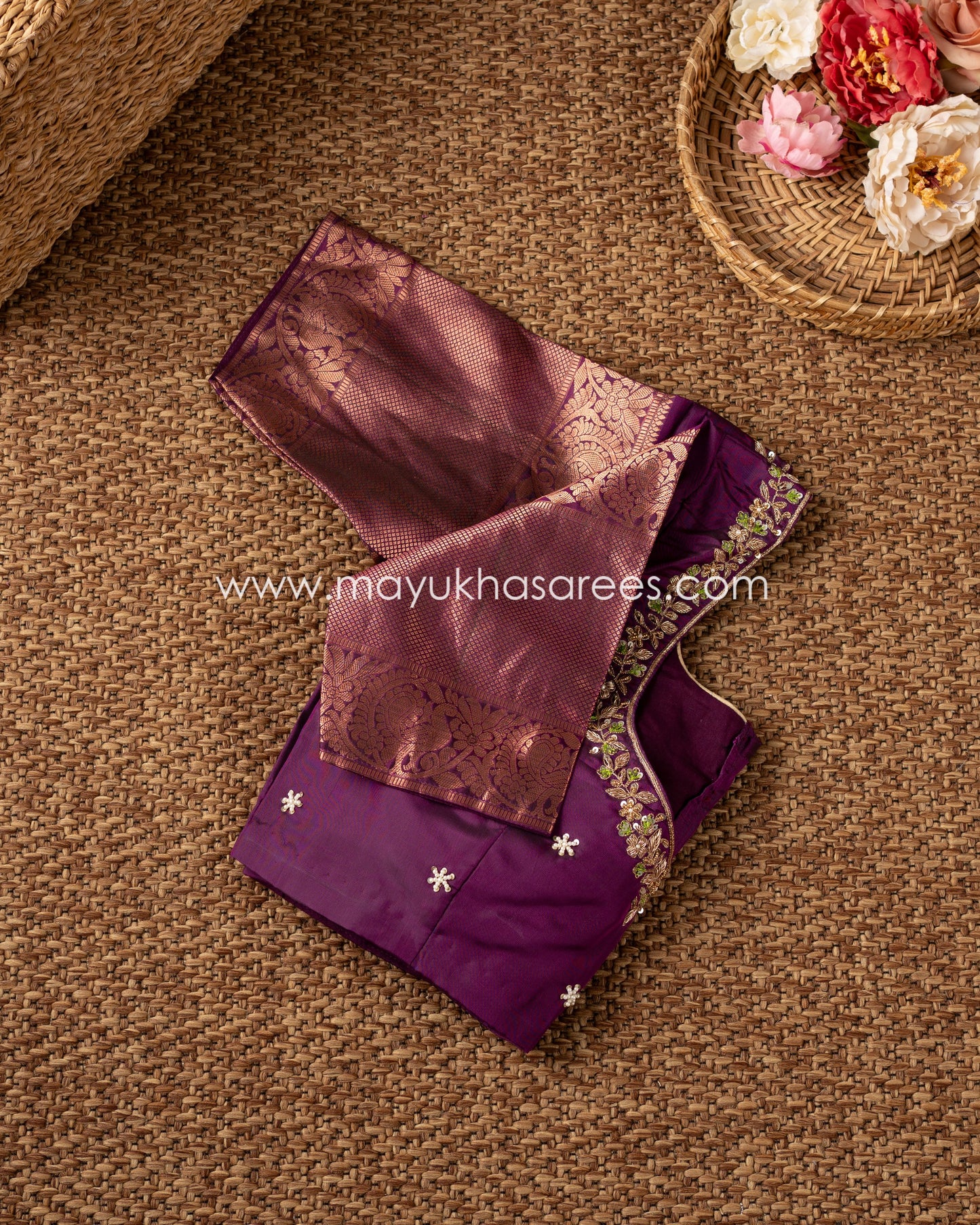 Royal Elegance: Kanchipuram 1000 Butties Saree With Handworked Blouse, Free Shipping!  And Stitched Blouse In Size 38-44