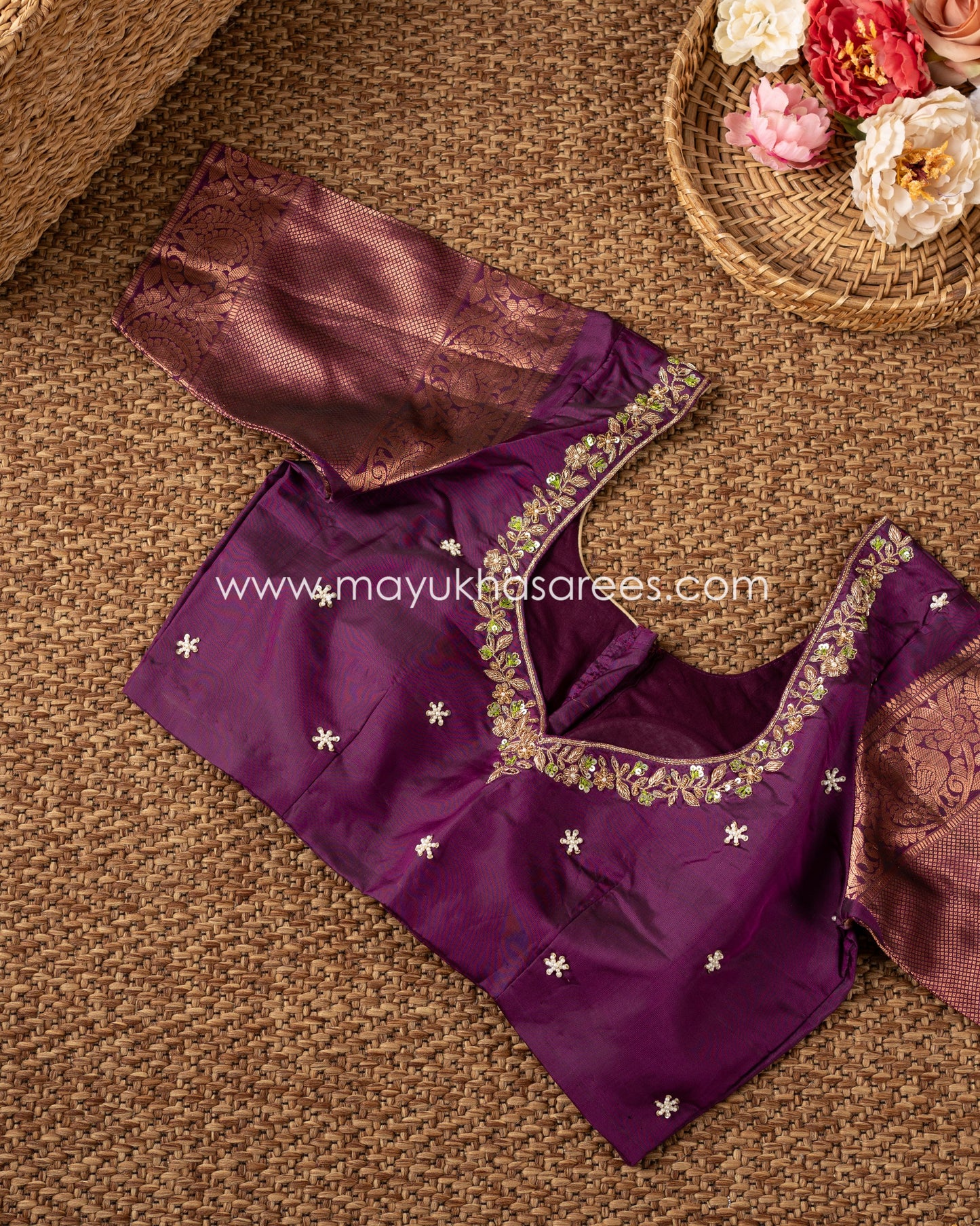 Royal Elegance: Kanchipuram 1000 Butties Saree With Handworked Blouse, Free Shipping!  And Stitched Blouse In Size 38-44