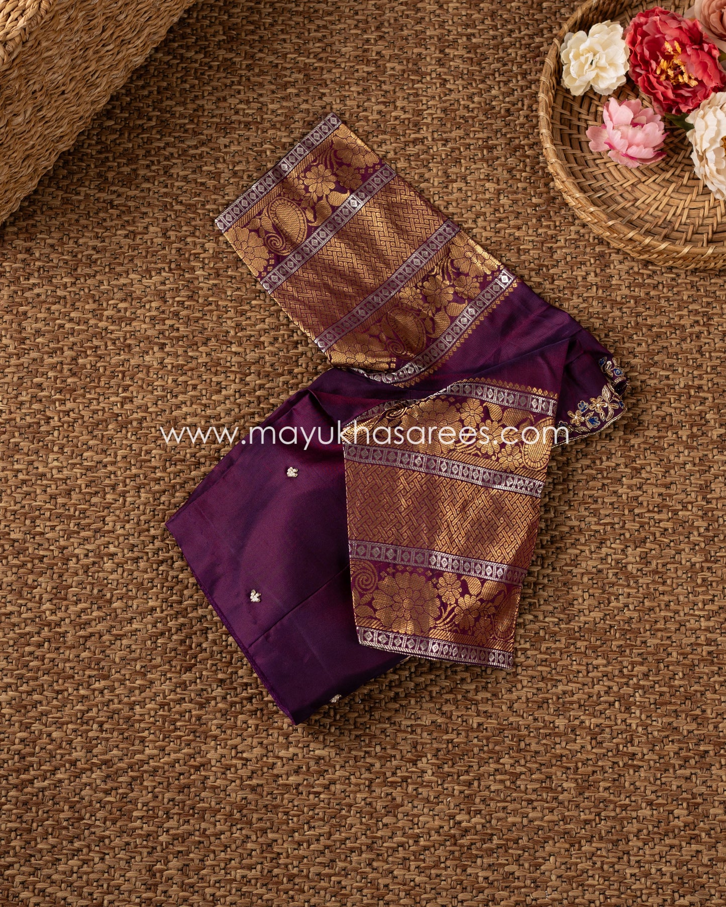 Royal Tapestry: Brocade Gadwal Weaving Saree, Free Shipping!   And Stitched Blouse In Size 38-52