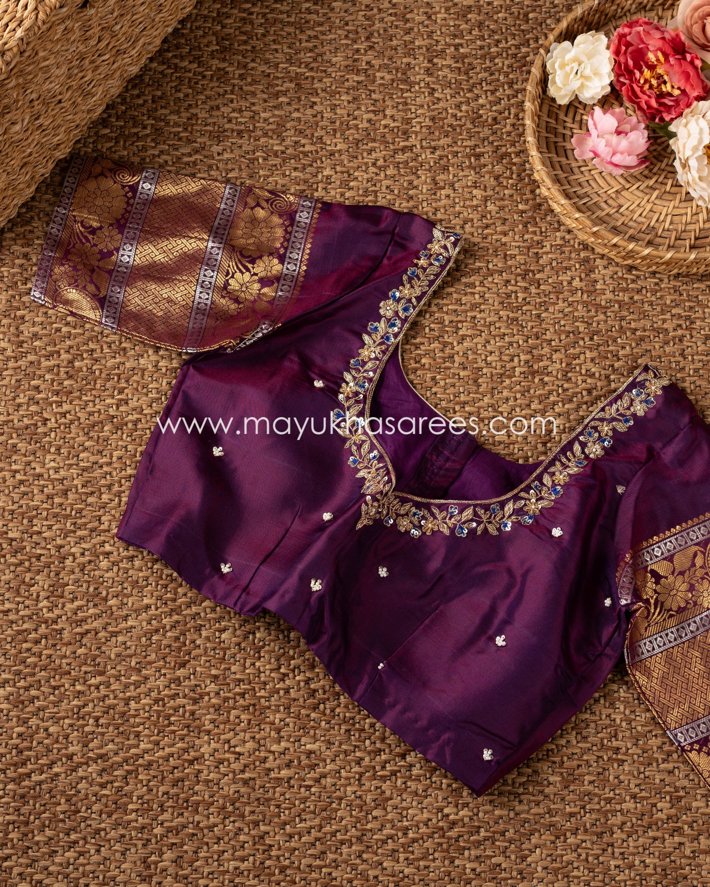 Royal Tapestry: Brocade Gadwal Weaving Saree, Free Shipping!   And Stitched Blouse In Size 38-52