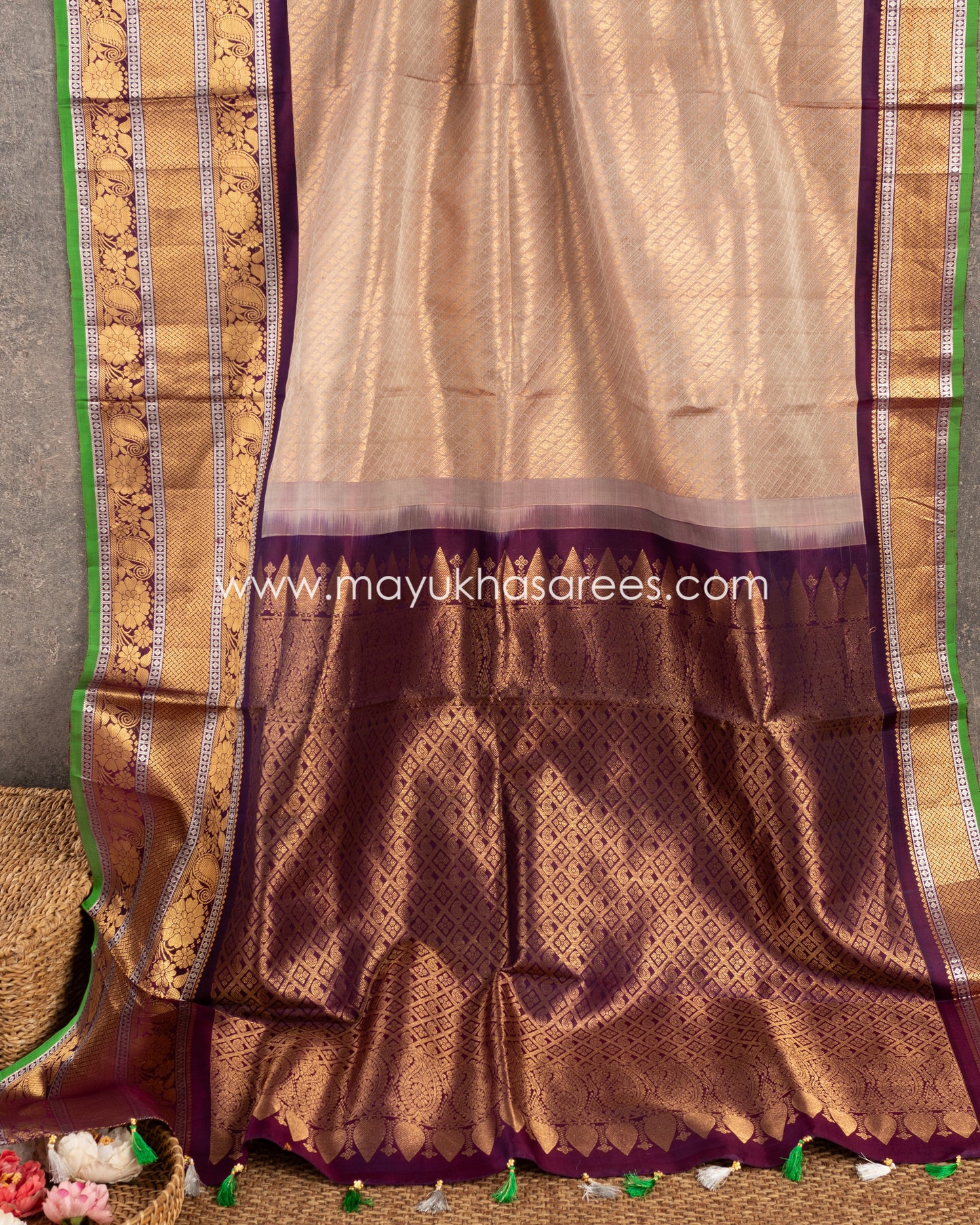 Royal Tapestry: Brocade Gadwal Weaving Saree, Free Shipping!   And Stitched Blouse In Size 38-52