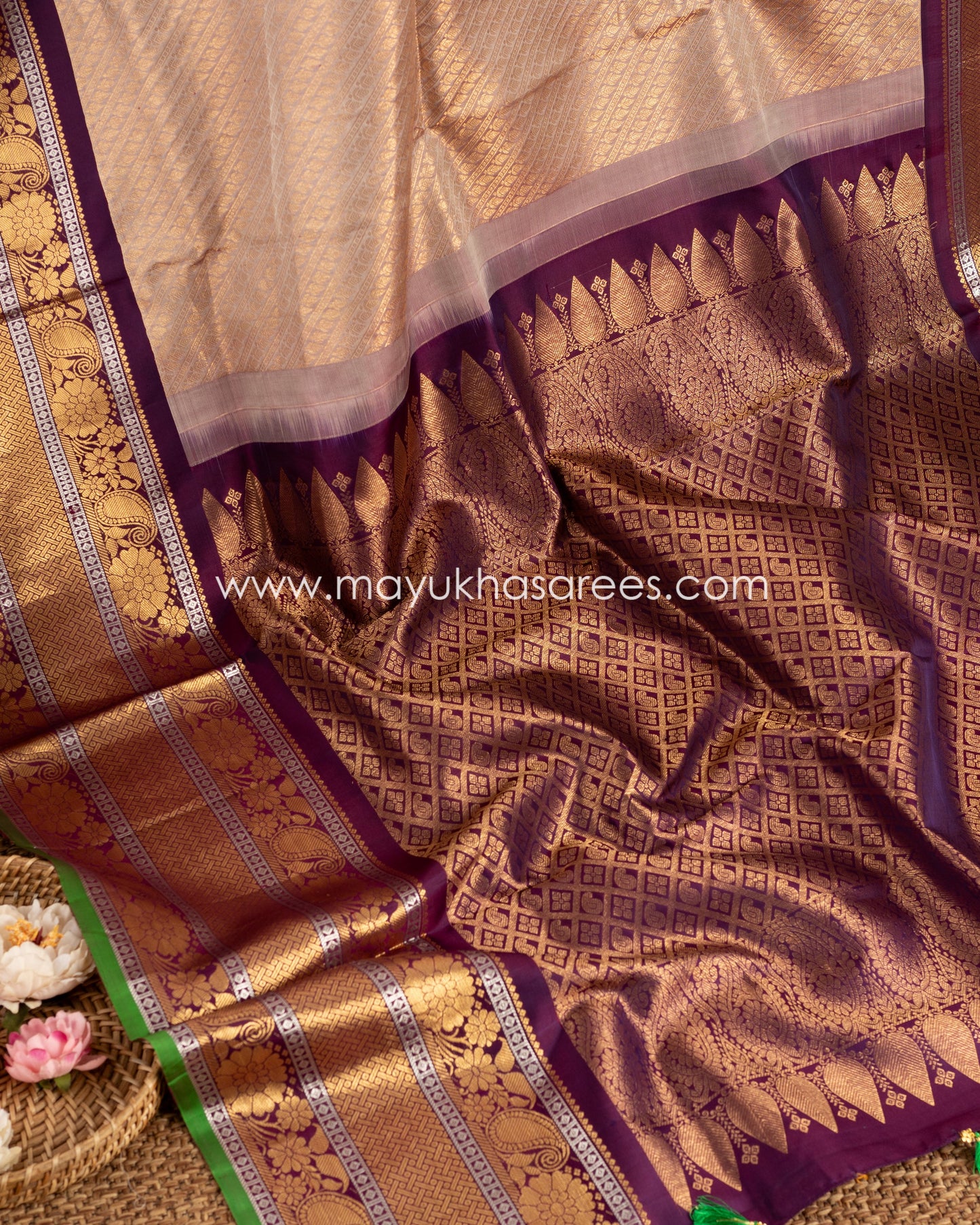 Royal Tapestry: Brocade Gadwal Weaving Saree, Free Shipping!   And Stitched Blouse In Size 38-52