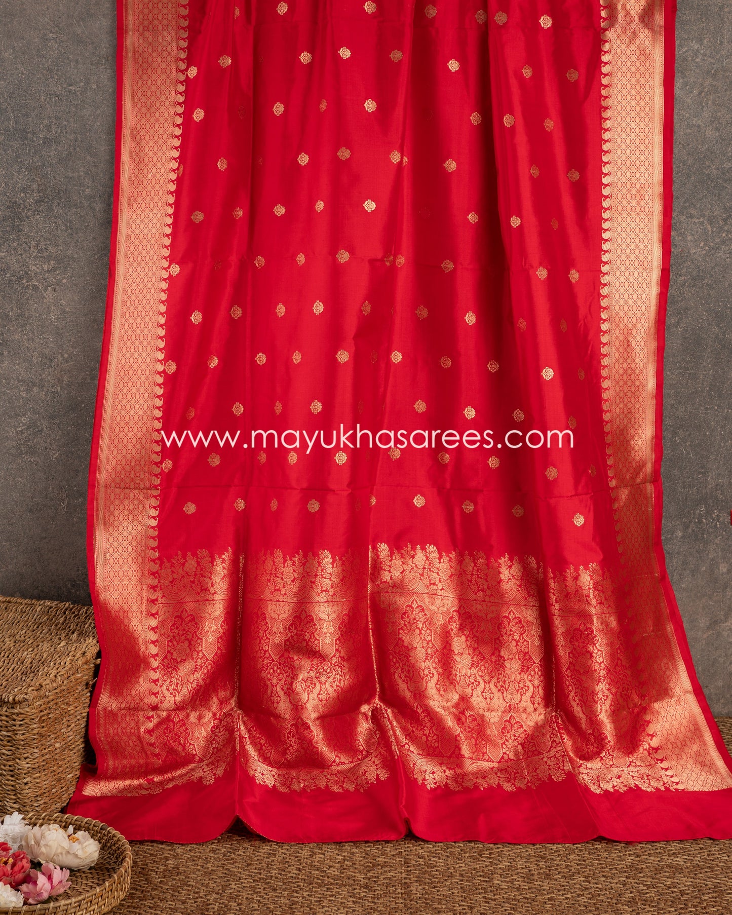 Crimson Elegance: Pure Banarasi Katan Silk Saree, Free Shipping  And Stitched Blouse In Size 38-56