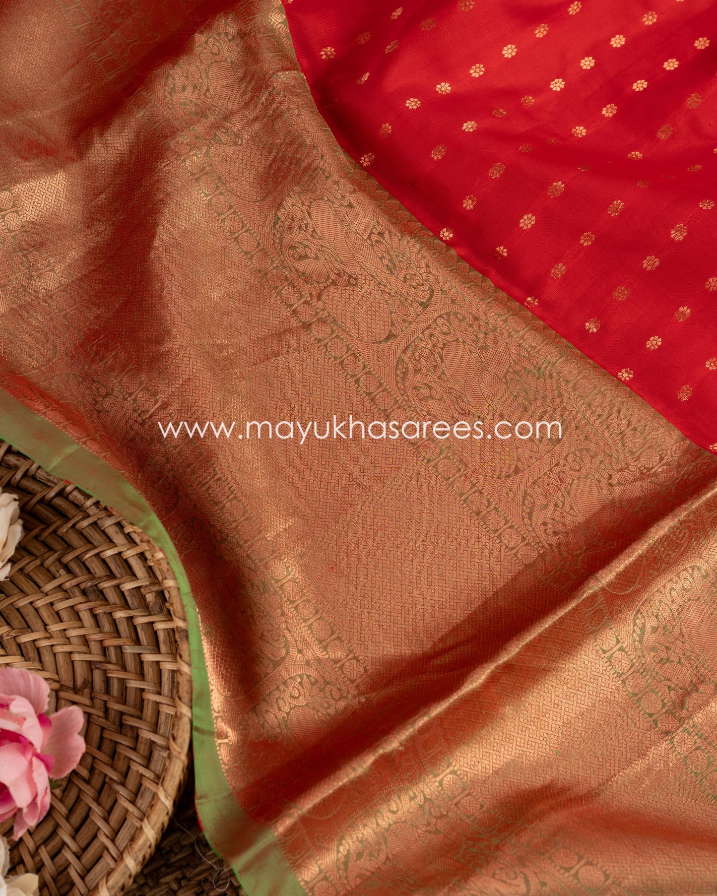 Fiesta Elegance: Kanchipuram Saree With 1000 Butties, Free Shipping!  And Stitched Blouse In Size 38-58