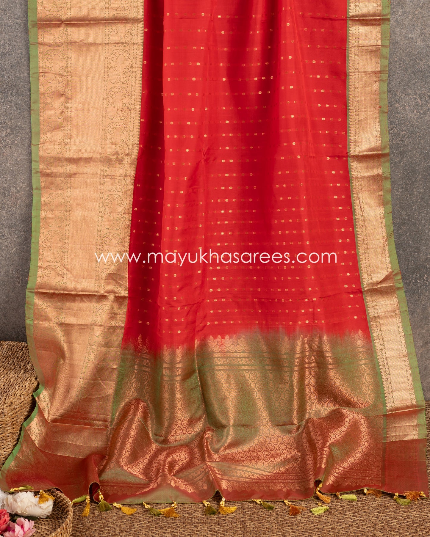 Fiesta Elegance: Kanchipuram Saree With 1000 Butties, Free Shipping!  And Stitched Blouse In Size 38-58