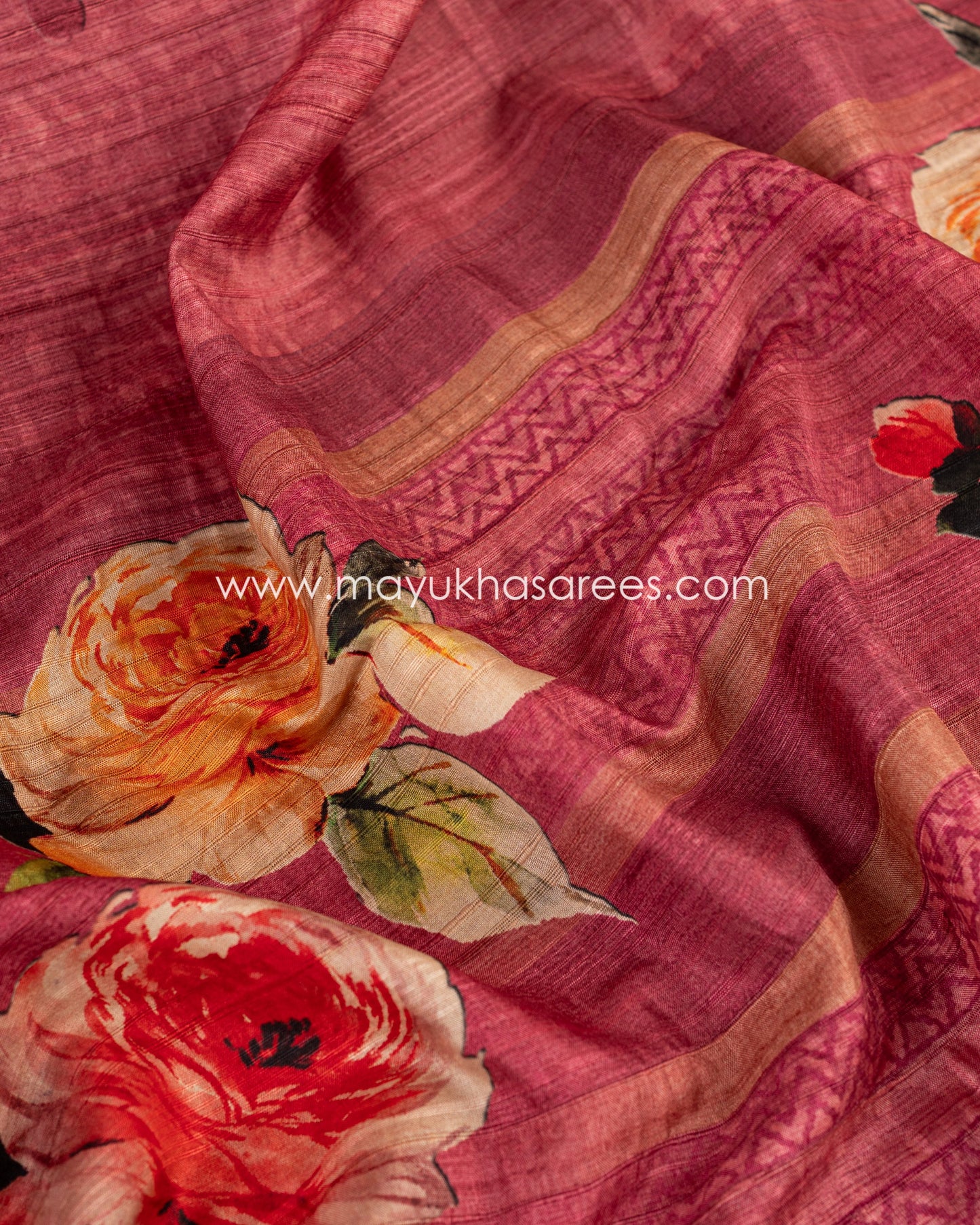 Floral Elegance: Tassar Banarasi Saree In Pink & Grey, Free Shipping!   And Stitched Blouse In Size 38-60