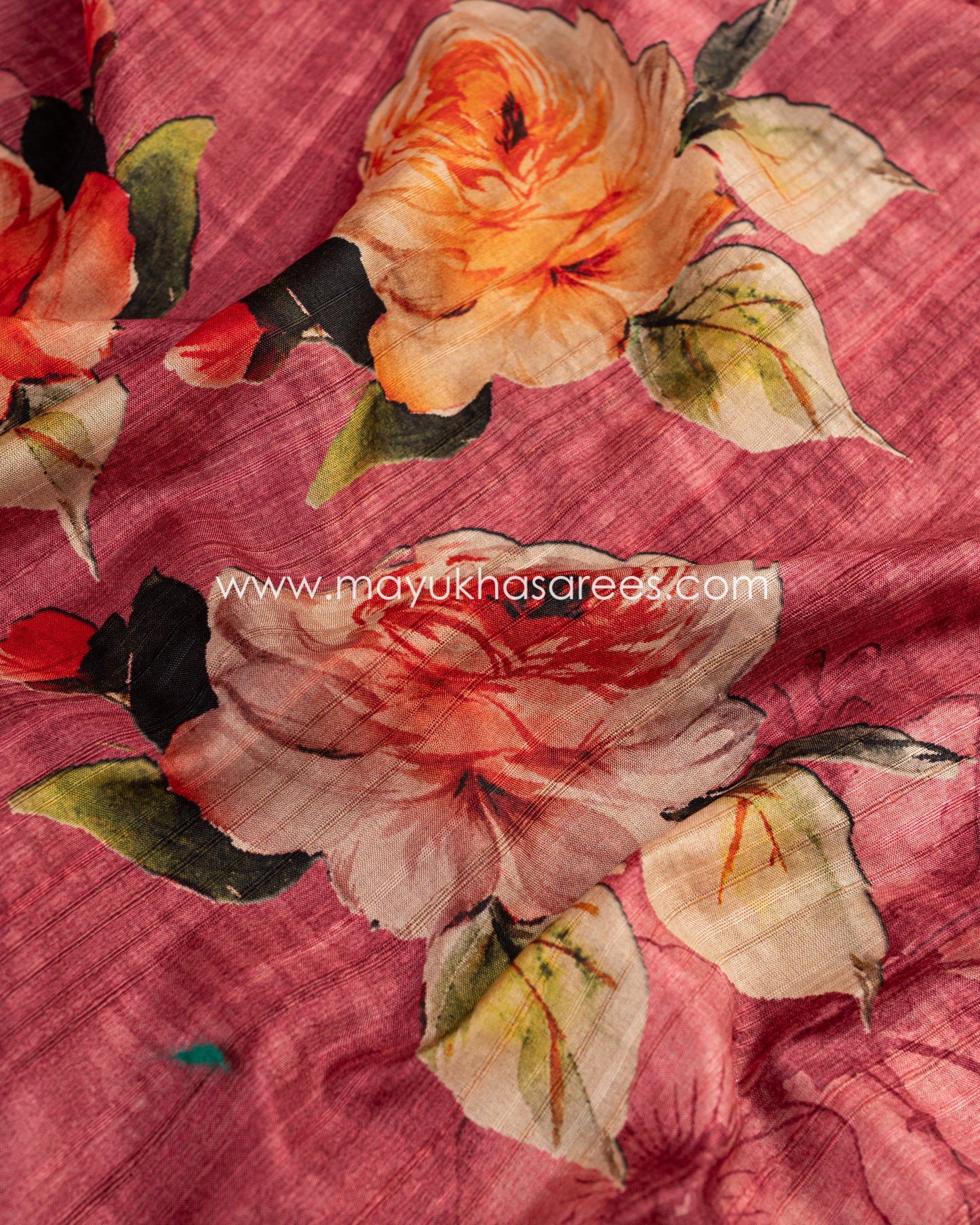 Floral Elegance: Tassar Banarasi Saree In Pink & Grey, Free Shipping!   And Stitched Blouse In Size 38-60