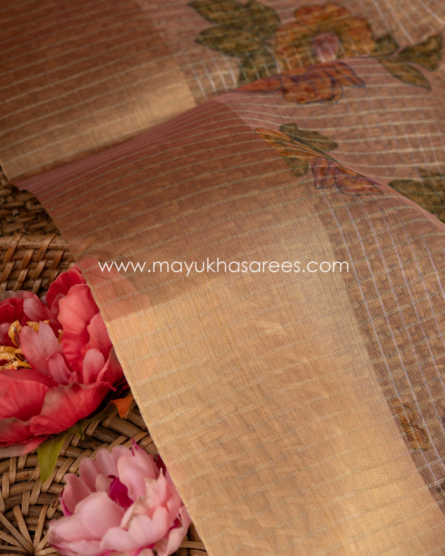 Eternal Bloom: Organza Saree With Floral Prints, Free Shipping  And Stitched Blouse In Size 38-61