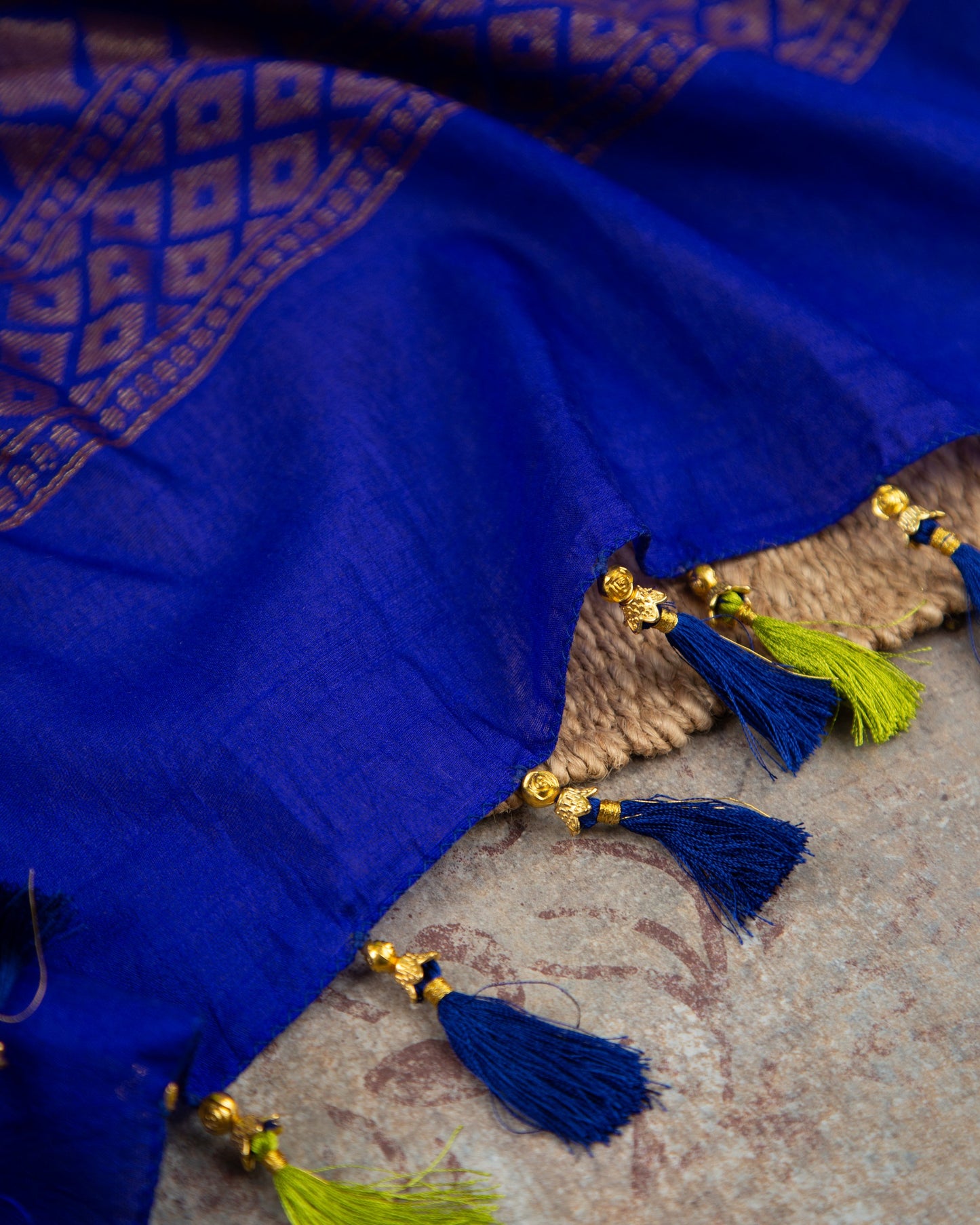 Banarasi Dupion Green & Blue Elegant Exuberance Saree With Stitched Blouse In Size 38-44