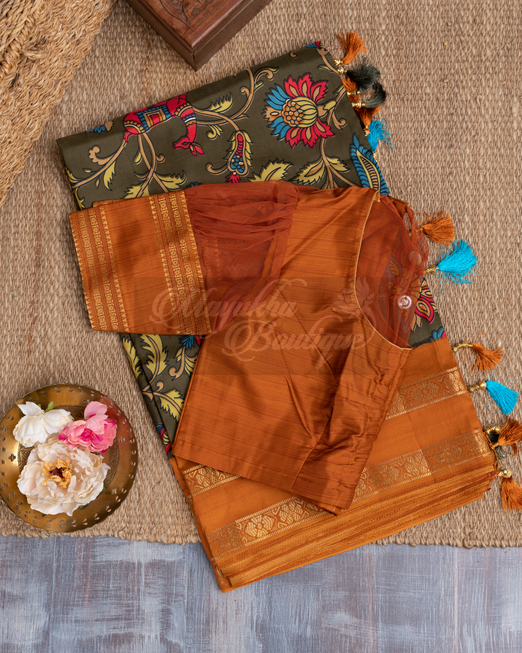Banarasi Dola Silk Olive Green Saree