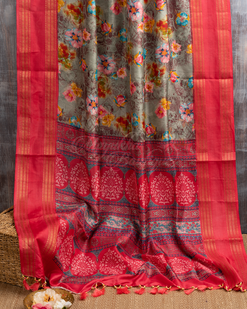 Banarasi Dola Silk Grey Floral Saree mayukhasarees