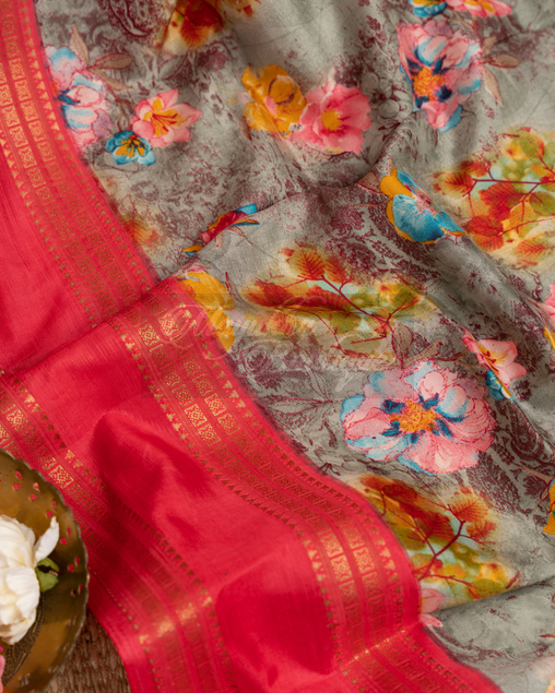 Banarasi Dola Silk Grey Floral Saree mayukhasarees