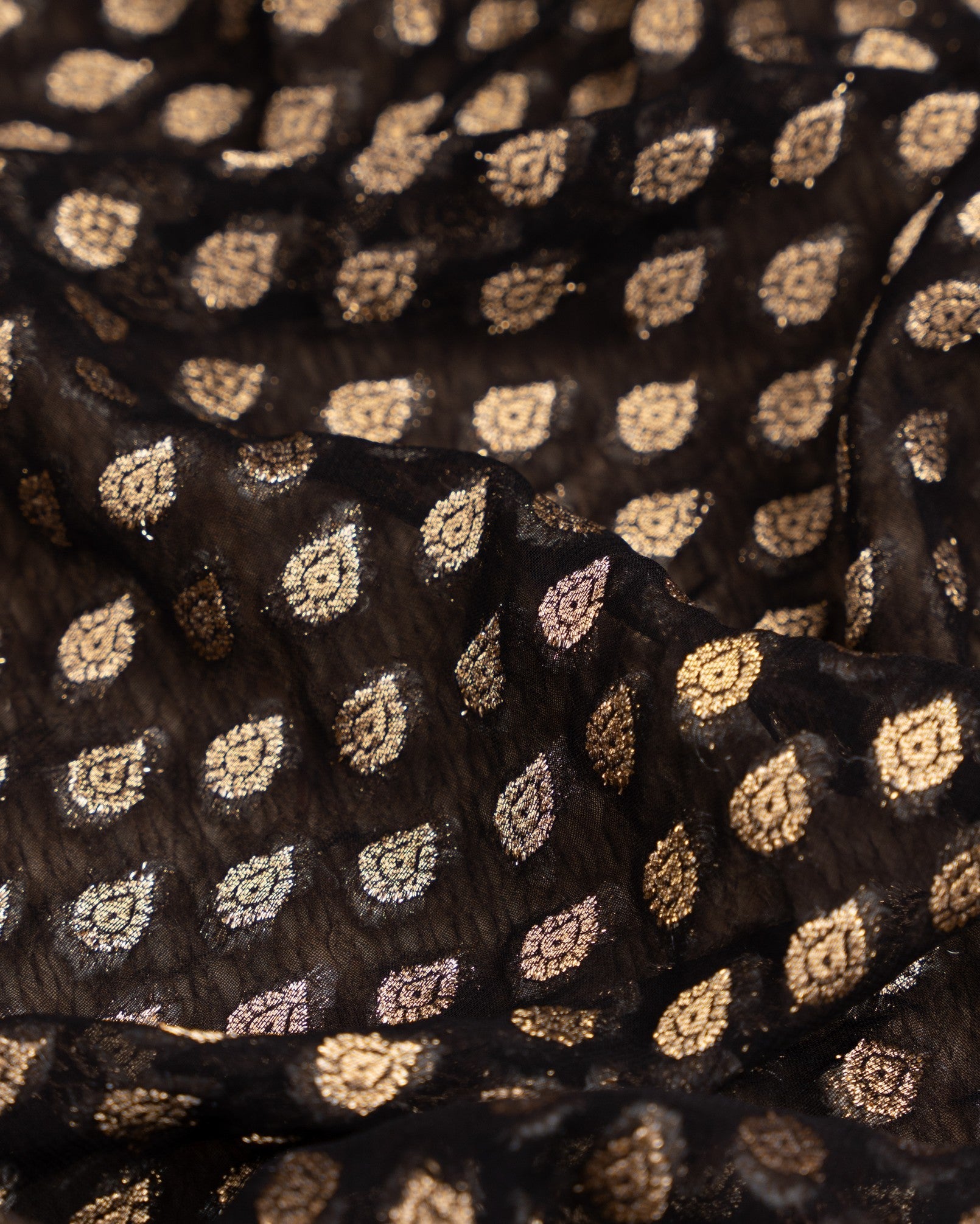 Banarasi Gorgette Black & Gold Midnight Star Saree With Stitched Blouse In Size 38-44 mayukhasarees