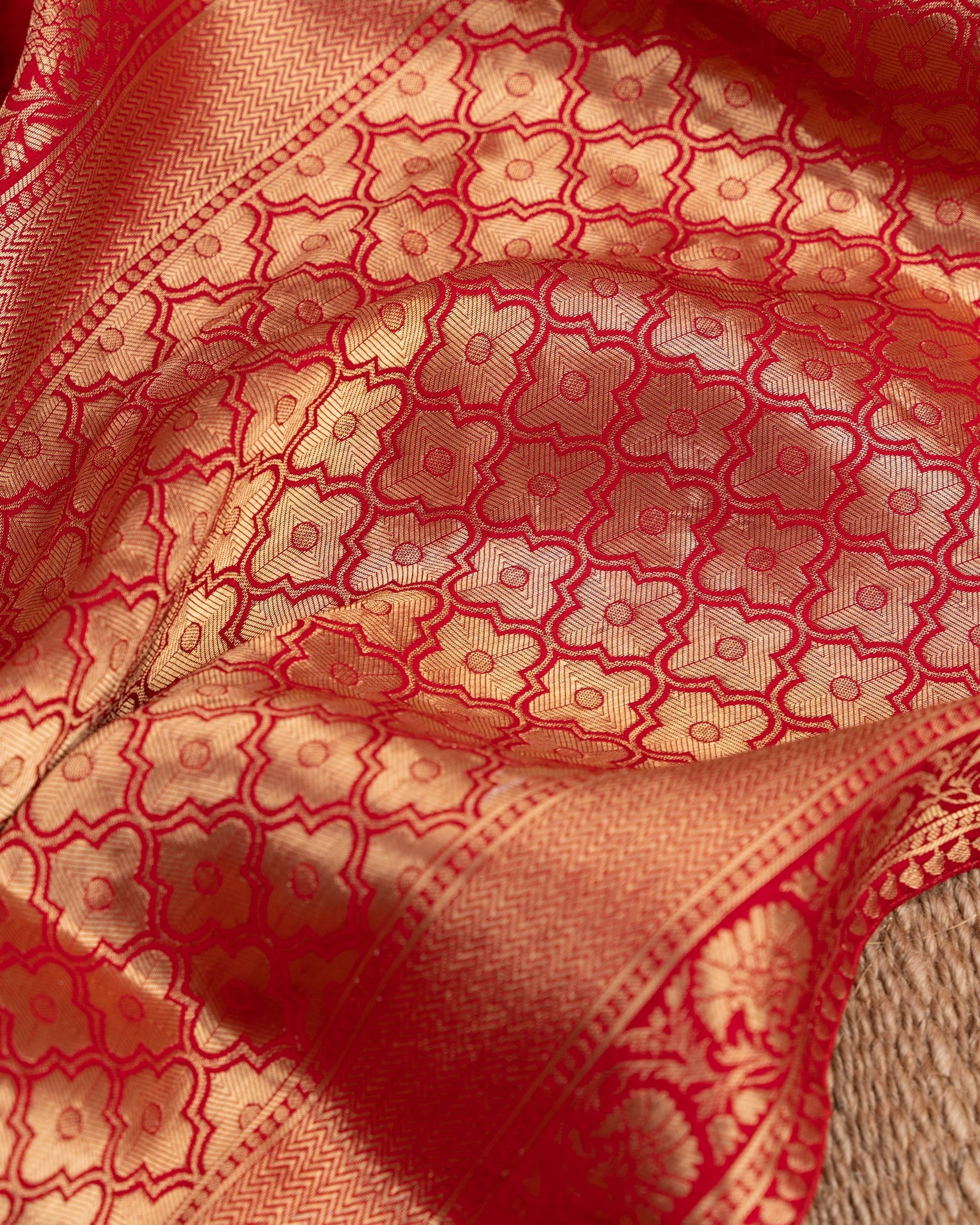 Banarasi Gorgette Red & Multi Flourished Candy Saree With Stitched Blouse In Size 38-44 mayukhasarees