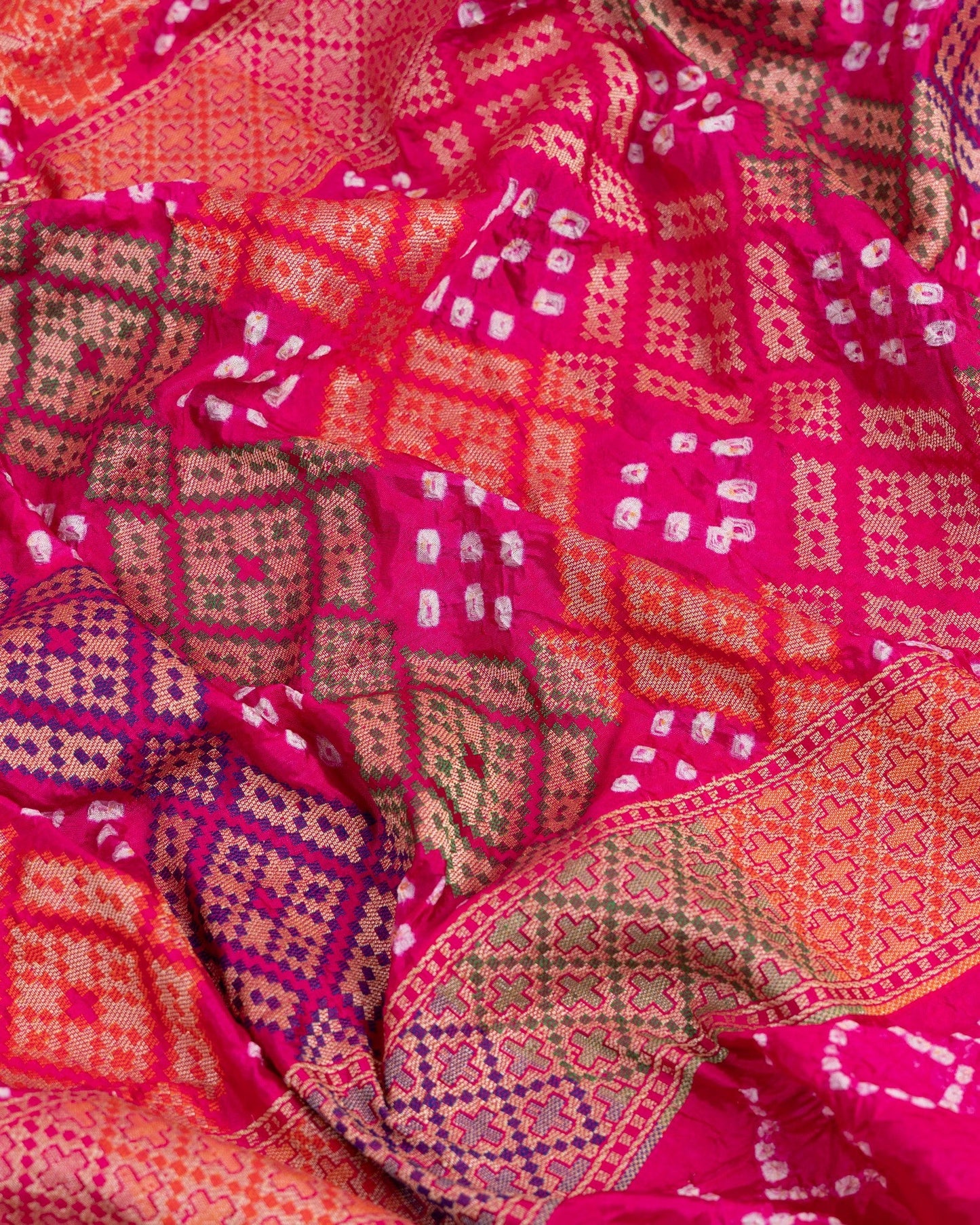 Banarasi Gorgette With Bandini ( Rangkaat ) Pink & Multi Ballerina Saree With Stitched Blouse In Size 38-44 mayukhasarees