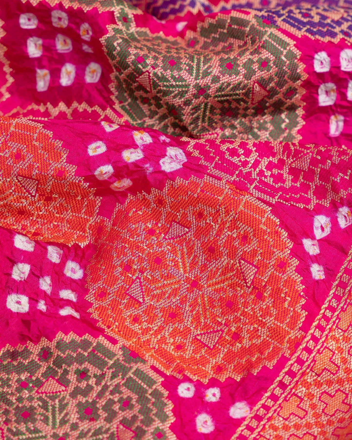 Banarasi Gorgette With Bandini ( Rangkaat ) Pink & Multi Ballerina Saree With Stitched Blouse In Size 38-44 mayukhasarees