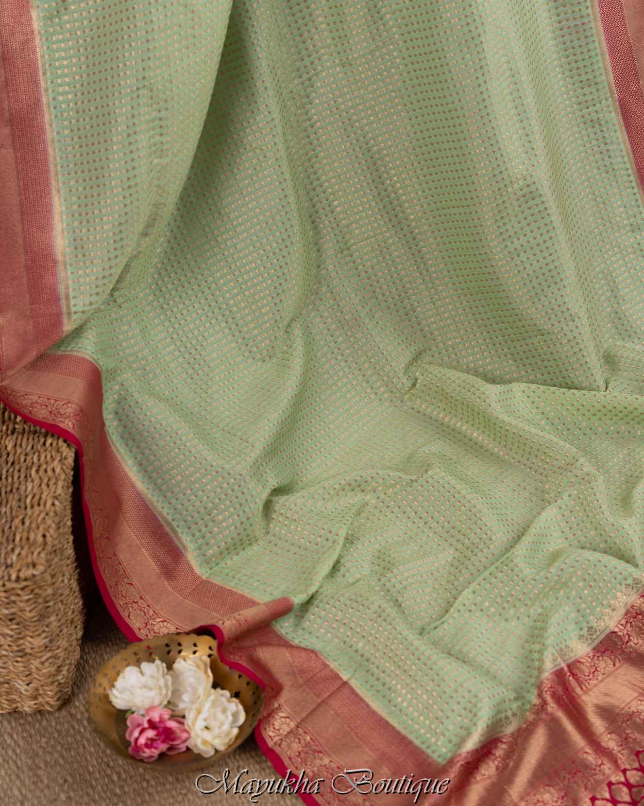 Banarasi Kaddi Pista Green Saree mayukhasarees