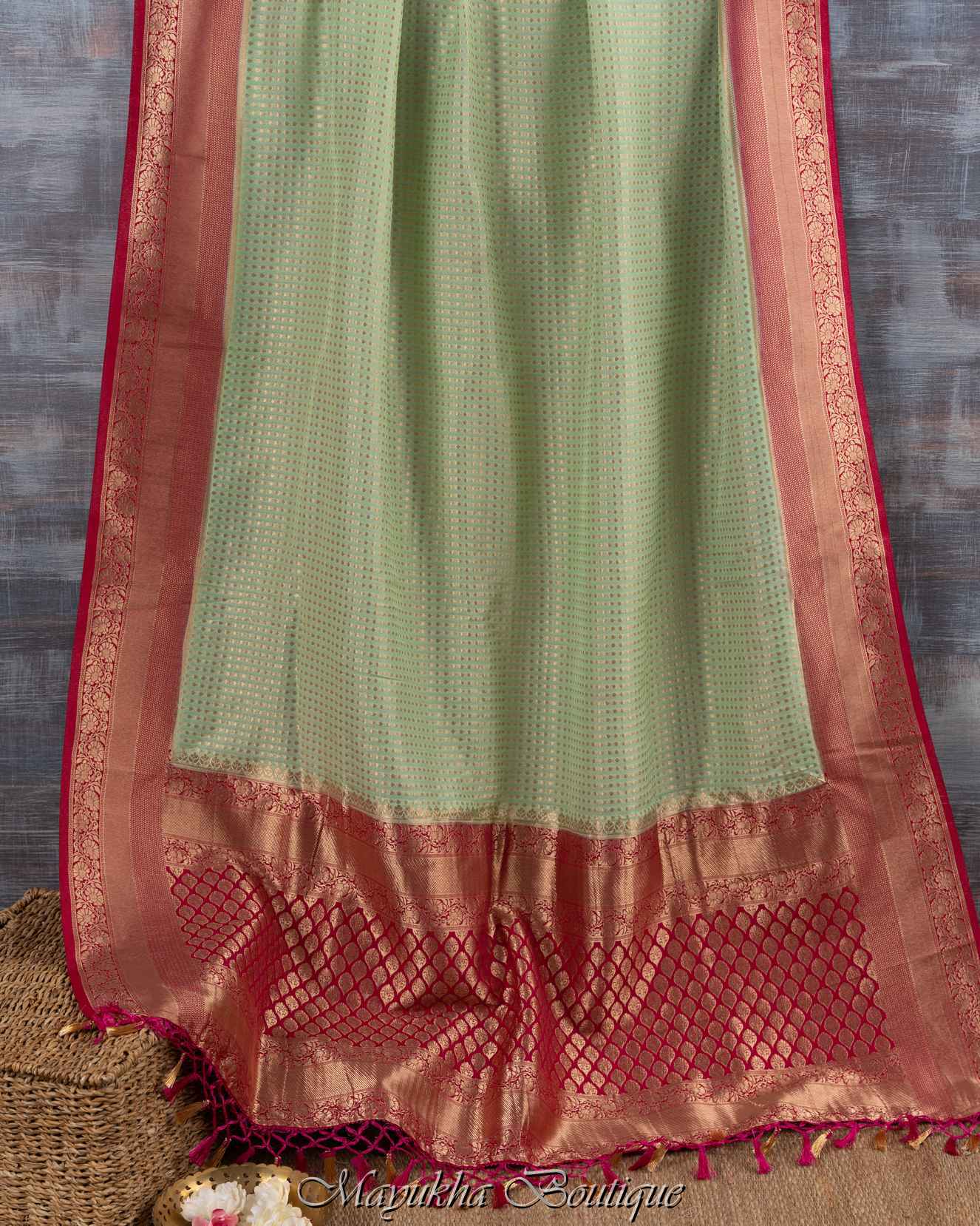 Banarasi Kaddi Pista Green Saree mayukhasarees